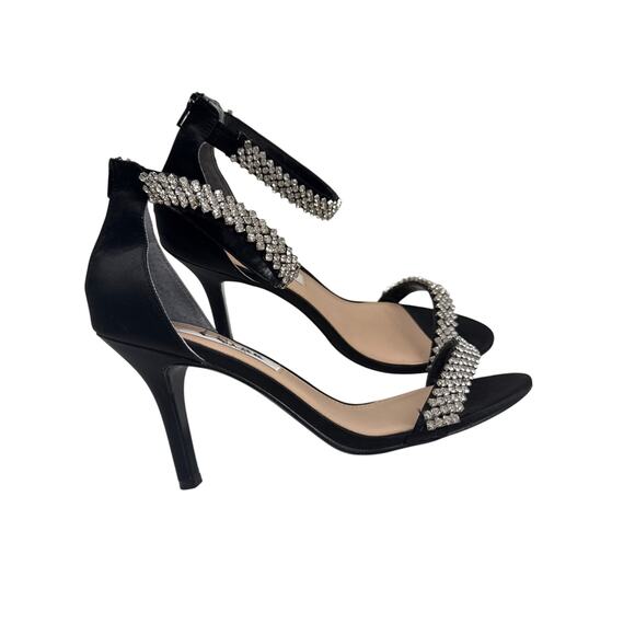 NINA BLACK LUSTER SATIN VAUNA ANKLE-STRAP 3.5” HEEL EVENING SANDAL SIZE 7W - Picture 4 of 12